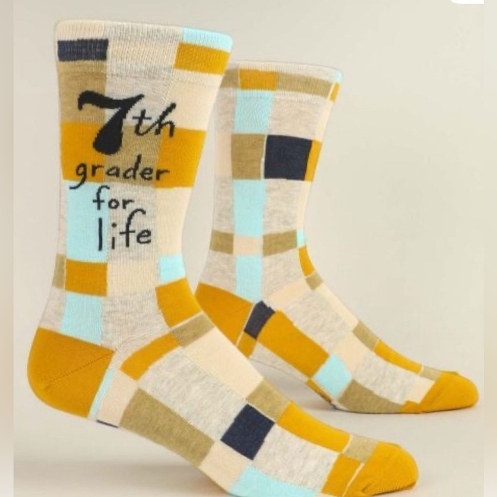 Blue Q Mens Cotton Crew Socks 7th Grader for Life. NWT